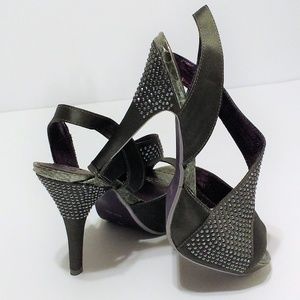 Poetic Licence London platinum crystal heels 8.5